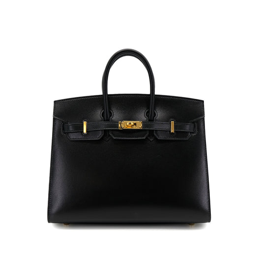 HERMES BIRKIN 25 SELLIER BLACK BOX CALF HAND BAG U GHW 90302850