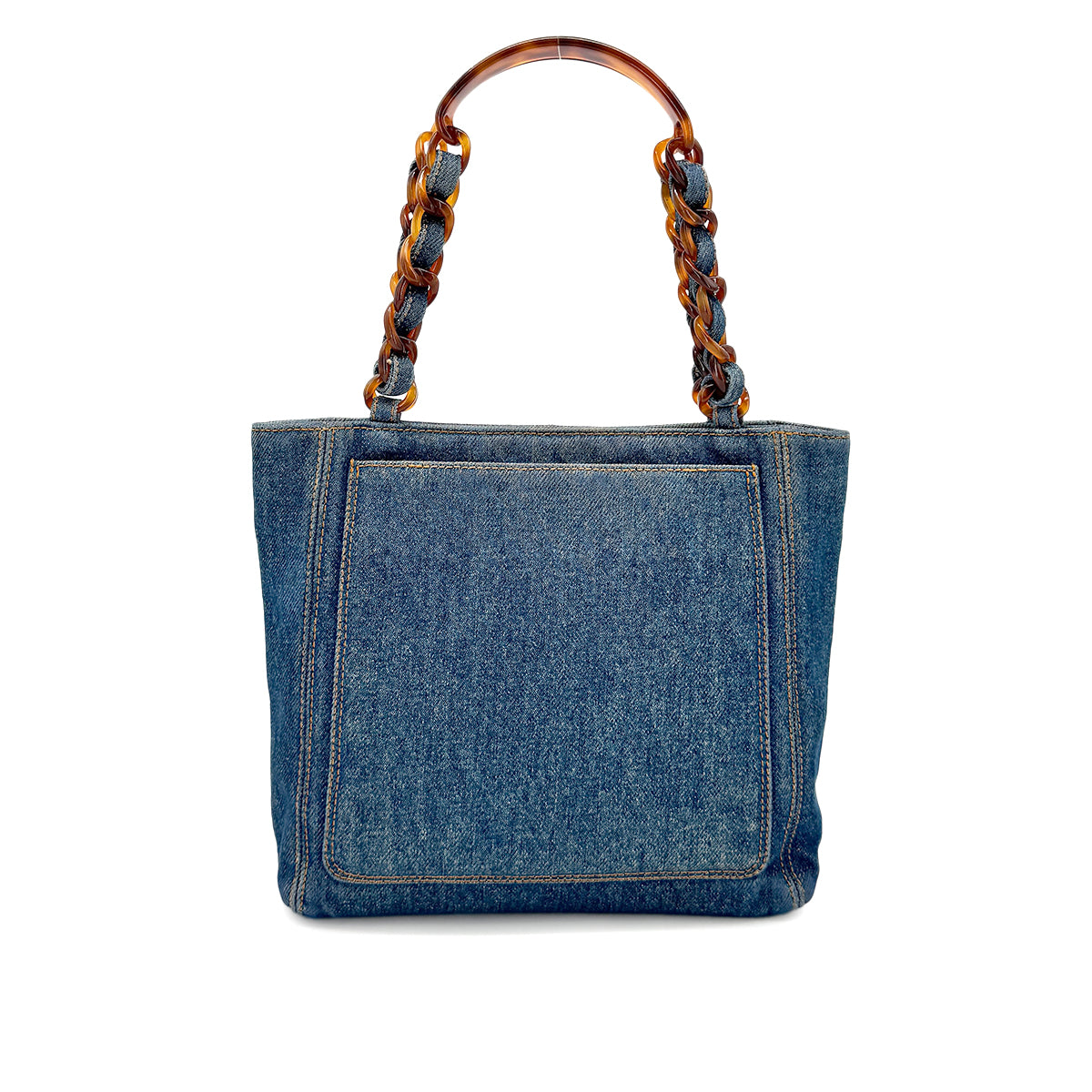 CHANEL VINTAGE DENIM BIG COCO TORTOISESHELL HANDLE CHAIN TOTE BAG 90269835