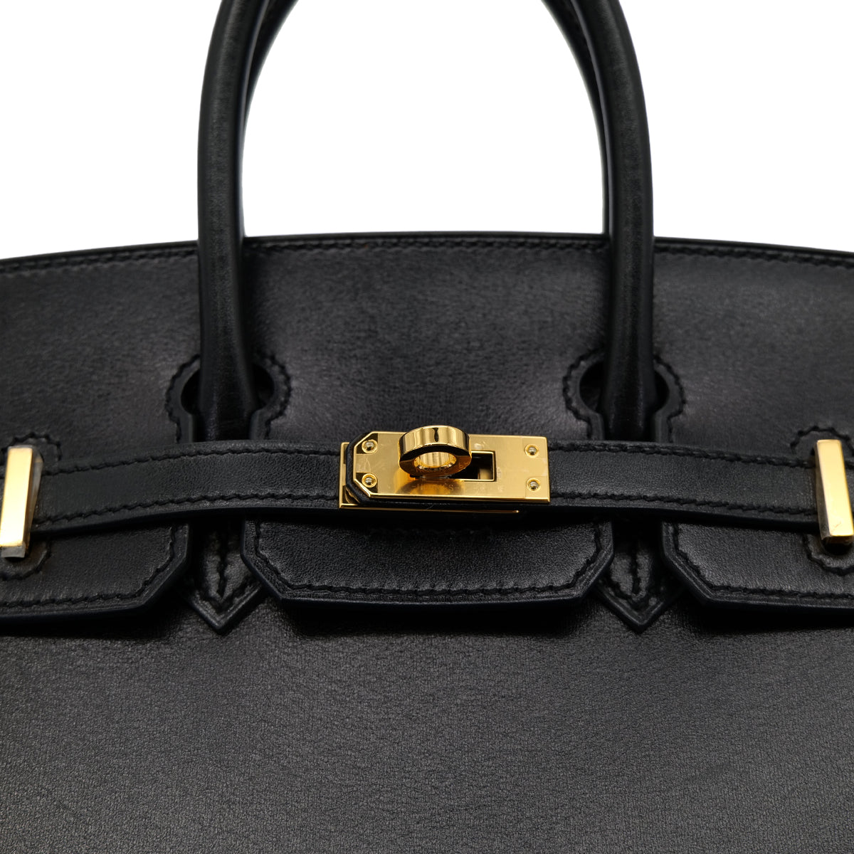 HERMES BIRKIN 25 SELLIER BLACK BOX CALF HAND BAG U GHW 90302850
