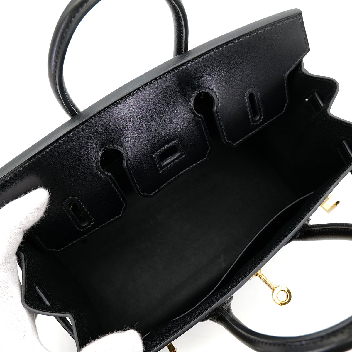 HERMES BIRKIN 25 SELLIER BLACK BOX CALF HAND BAG U GHW 90302850