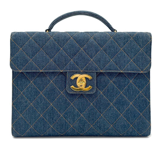 CHANEL VINTAGE MATELASSE BUSINESS BAG BLUE DENIM 90269838