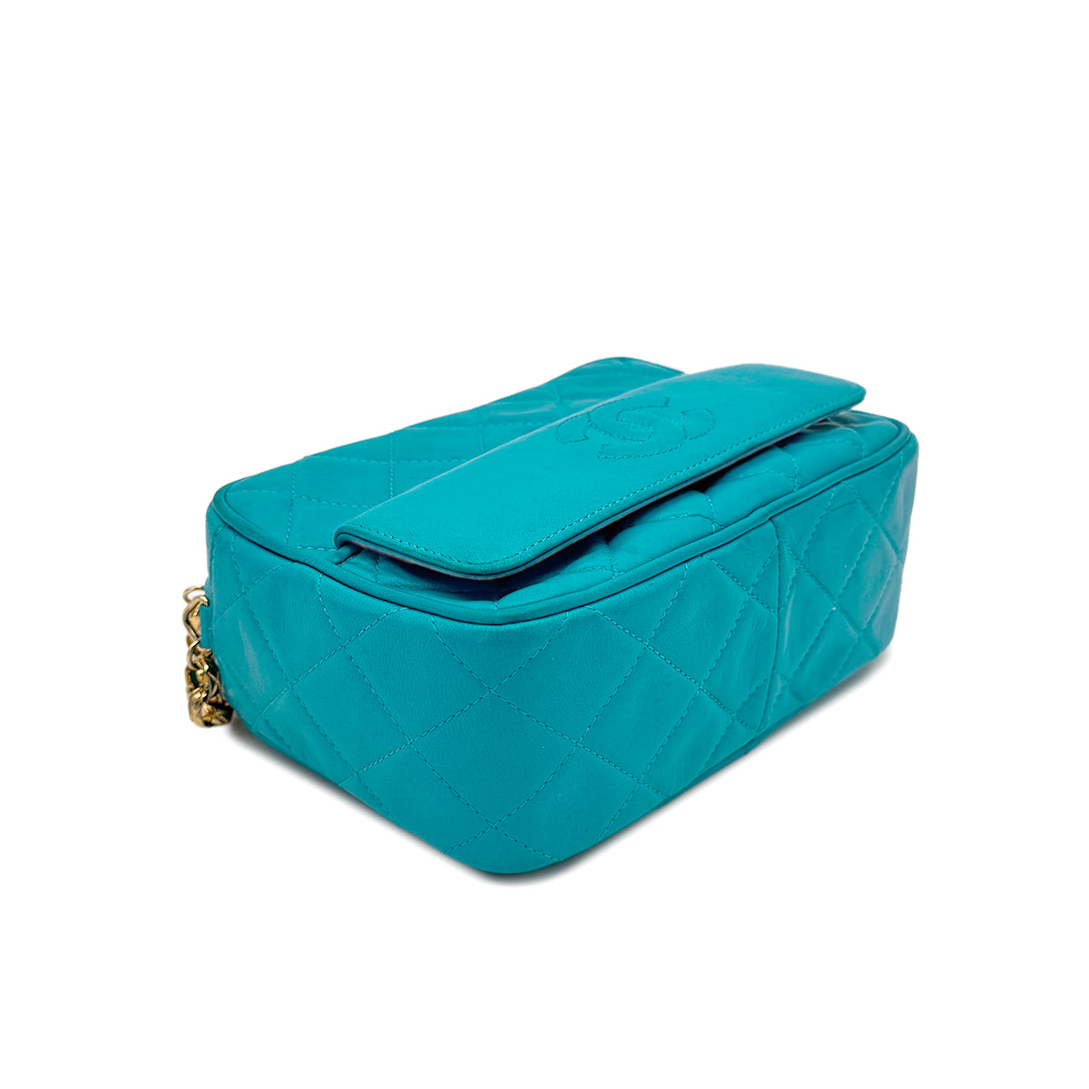 CHANEL VINTAGE FRINGE CHAIN SHOULDER BAG BLUE LAMB SKIN 90269844