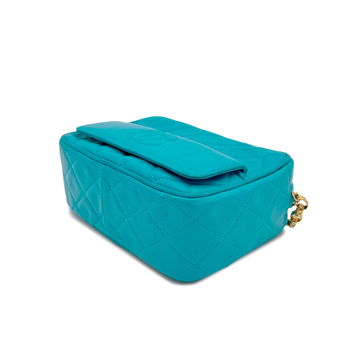 CHANEL VINTAGE FRINGE CHAIN SHOULDER BAG BLUE LAMB SKIN 90269844