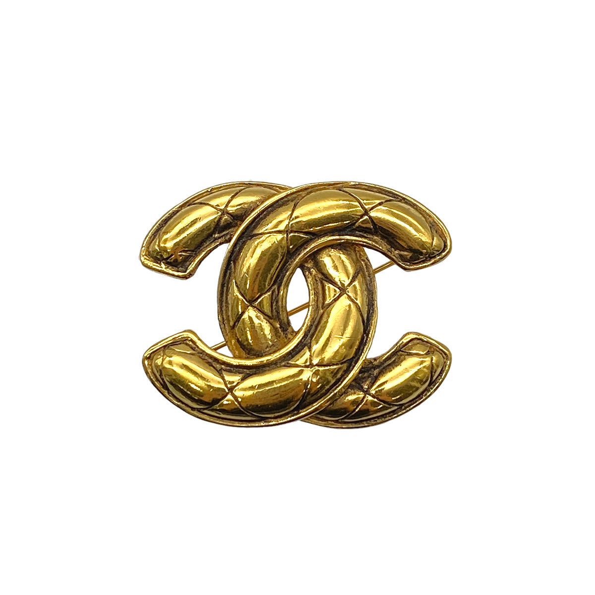 CHANEL VINTAGE MATELASSE COCOMARK BROOCH GOLD ACCESSORY 90269853