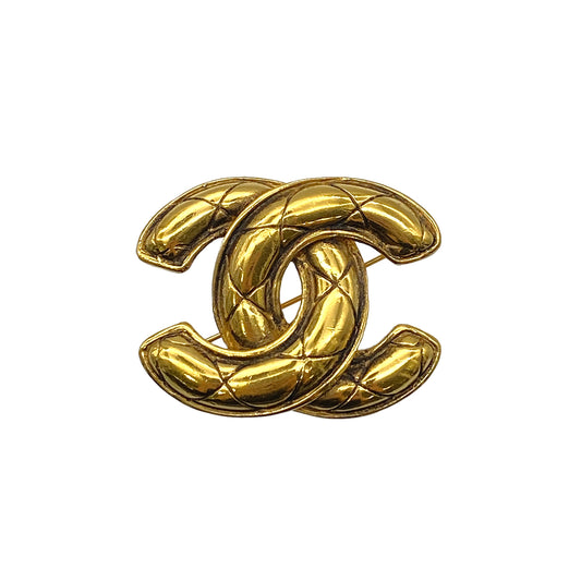 CHANEL VINTAGE MATELASSE COCOMARK BROOCH GOLD ACCESSORY 90269853