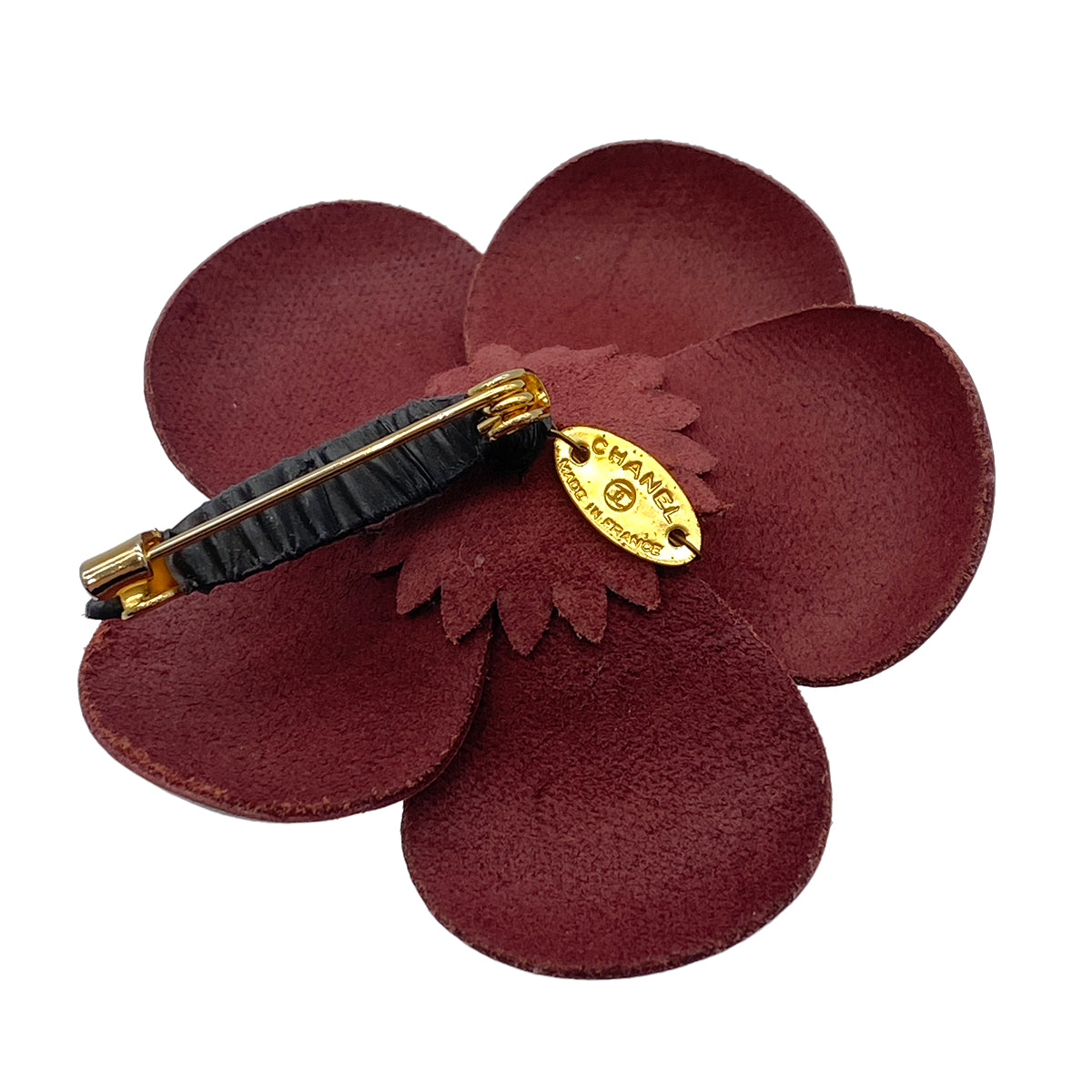 CHANEL VINTAGE BROACH CAMELLIA LEATHER ACCESSORY 90269872