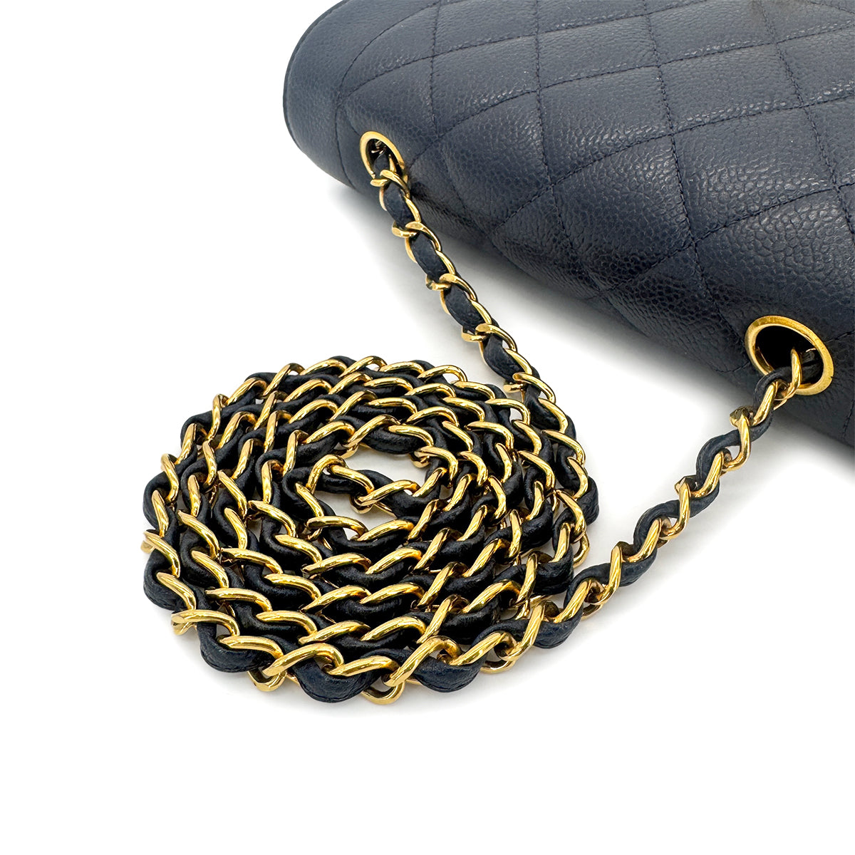 CHANEL VINTAGE DIANA SMALL CHAIN SHOULDER BAG NAVY CAVIR SKIN 90269882