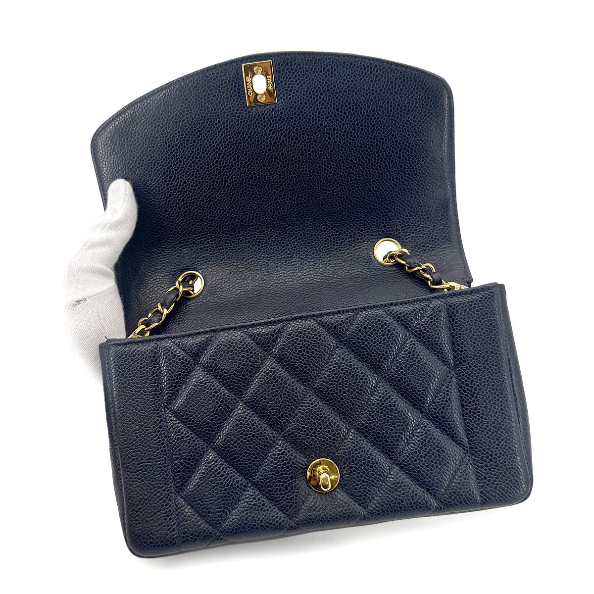 CHANEL VINTAGE DIANA SMALL CHAIN SHOULDER BAG NAVY CAVIR SKIN 90269882