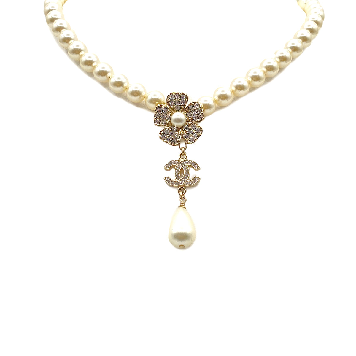 CHANEL NECKLACE COCOMARK FAUX PEARL RHINESTONE ACCESSORY B23S 90269885
