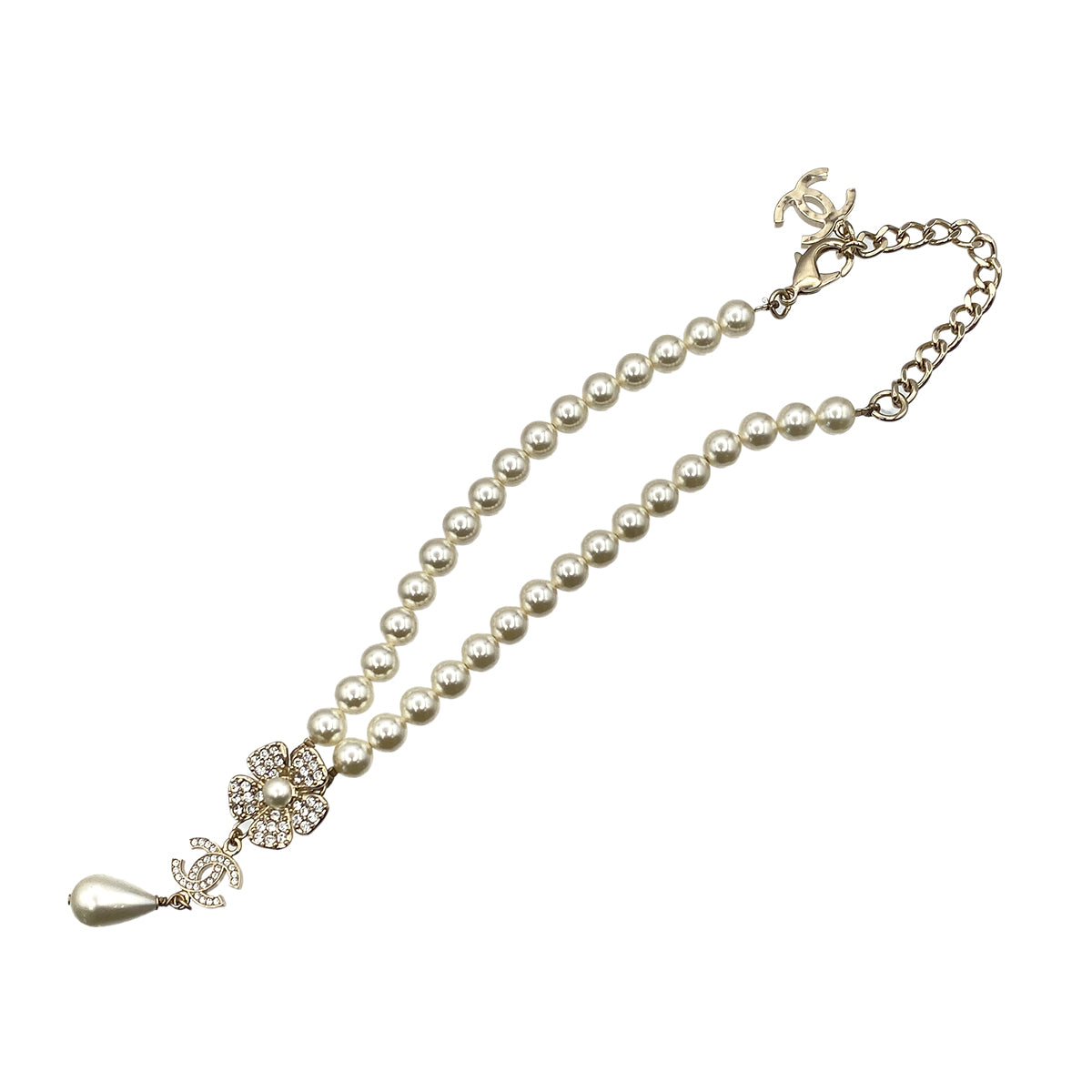 CHANEL NECKLACE COCOMARK FAUX PEARL RHINESTONE ACCESSORY B23S 90269885