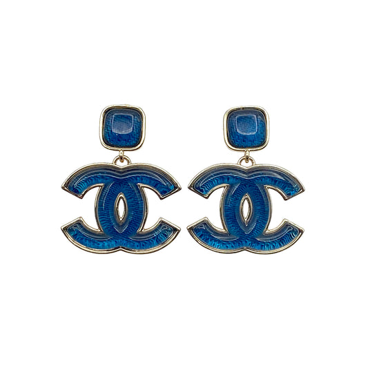 CHANEL EARRINGS SWING COCO MARK BLUE ACCESSORY B24B 90269902
