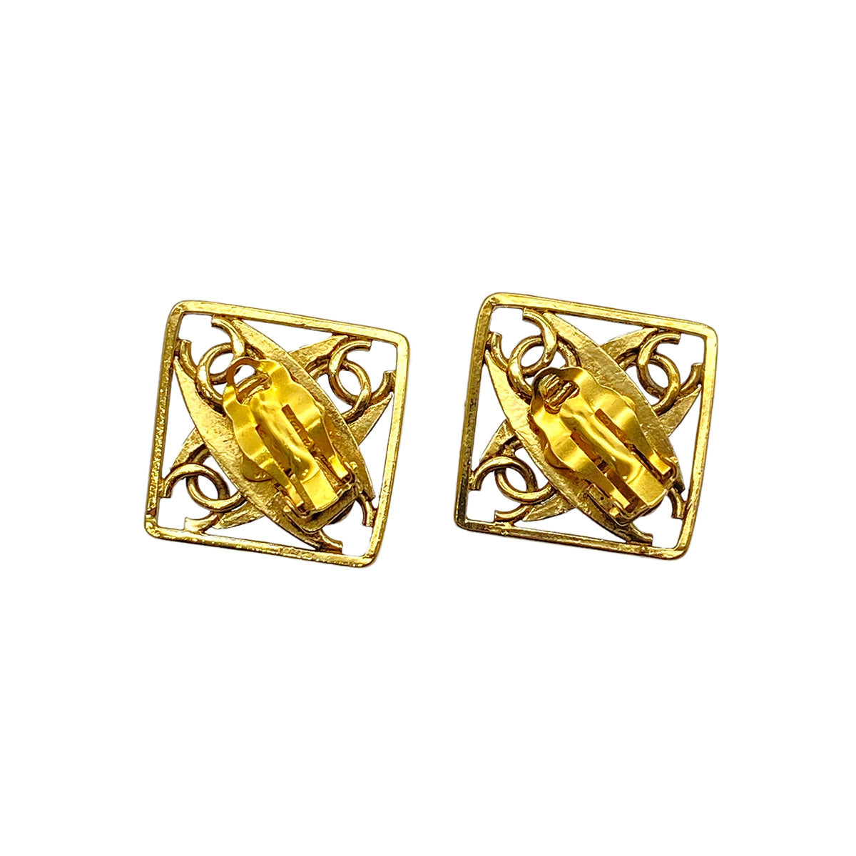 CHANEL VINTAGE EARRINGS COCO MARK SQUARE TIGER EYE ACCESSORY 23 90269914