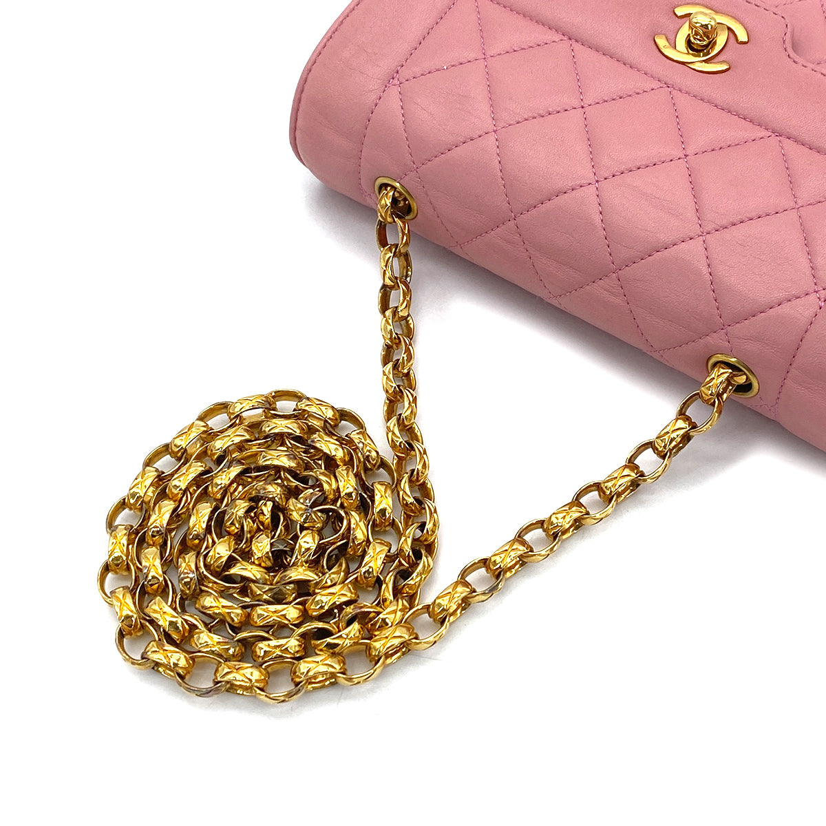 CHANEL VINTAGE MATELASSE MINI CHAIN SHOULDER BAG PINK LAMB SKIN  90269922