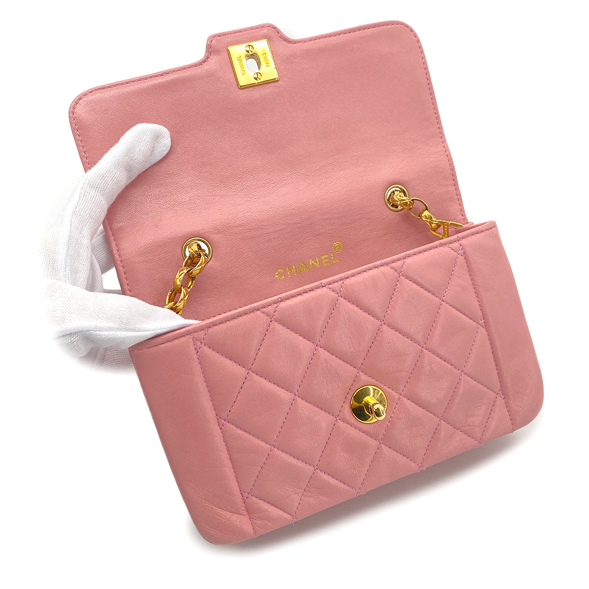 CHANEL VINTAGE MATELASSE MINI CHAIN SHOULDER BAG PINK LAMB SKIN  90269922