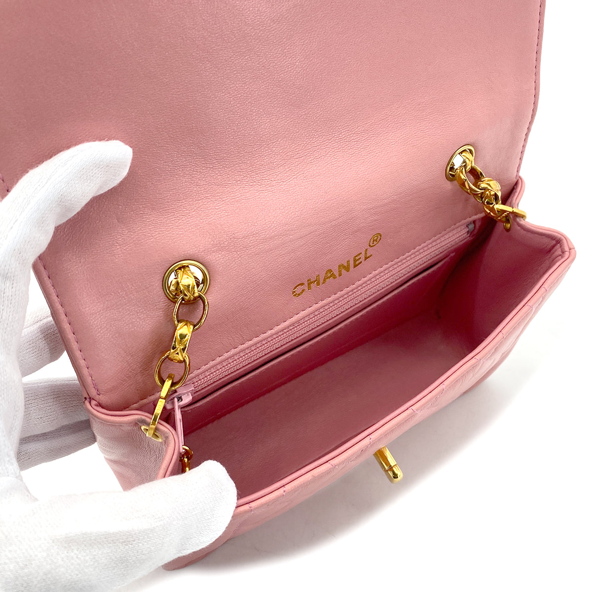 CHANEL VINTAGE MATELASSE MINI CHAIN SHOULDER BAG PINK LAMB SKIN  90269922