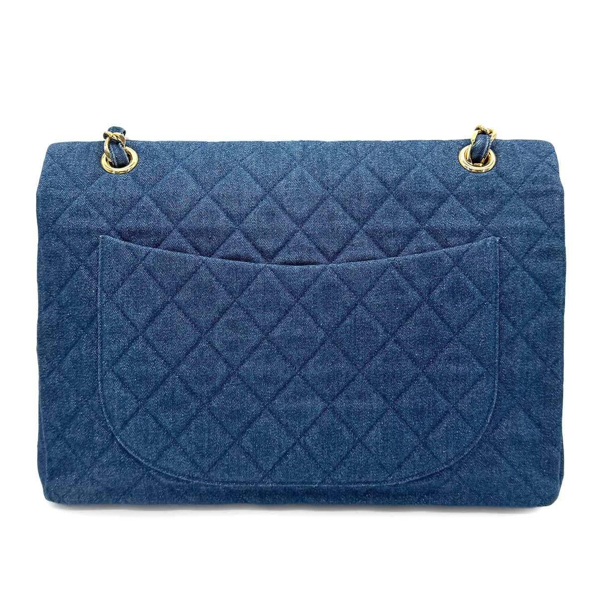 CHANEL VINTAGE MAXI MATELASSE 34 CHAIN SHOULDER BAG BLUE DENIM 90269924