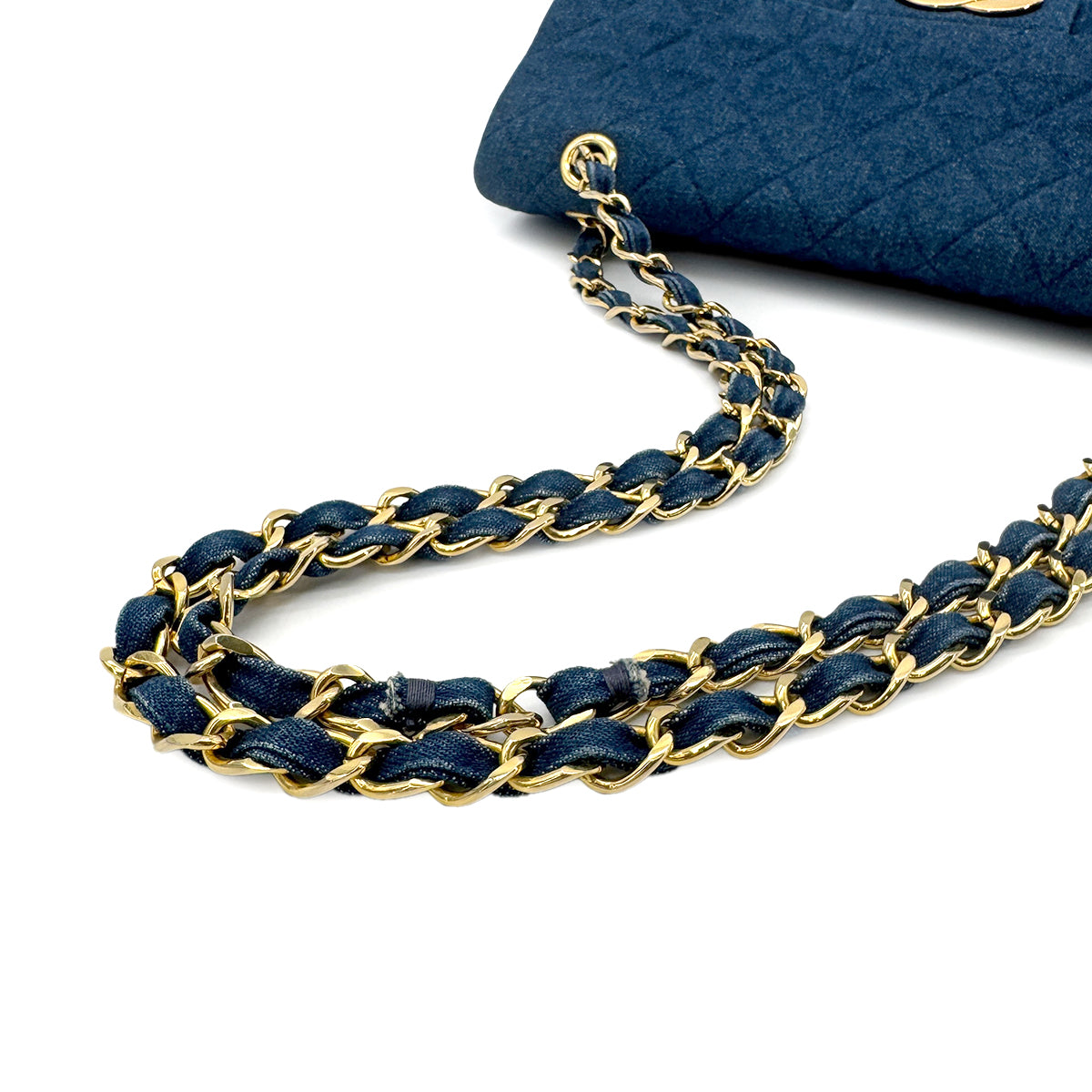 CHANEL VINTAGE MAXI MATELASSE 34 CHAIN SHOULDER BAG BLUE DENIM 90269924