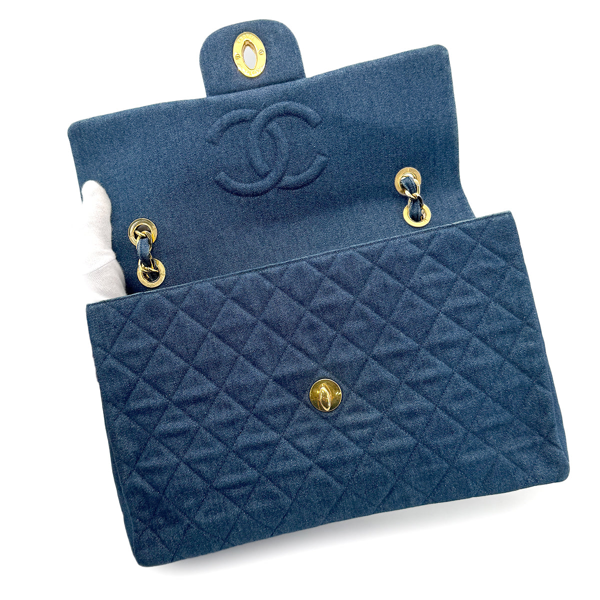 CHANEL VINTAGE MAXI MATELASSE 34 CHAIN SHOULDER BAG BLUE DENIM 90269924