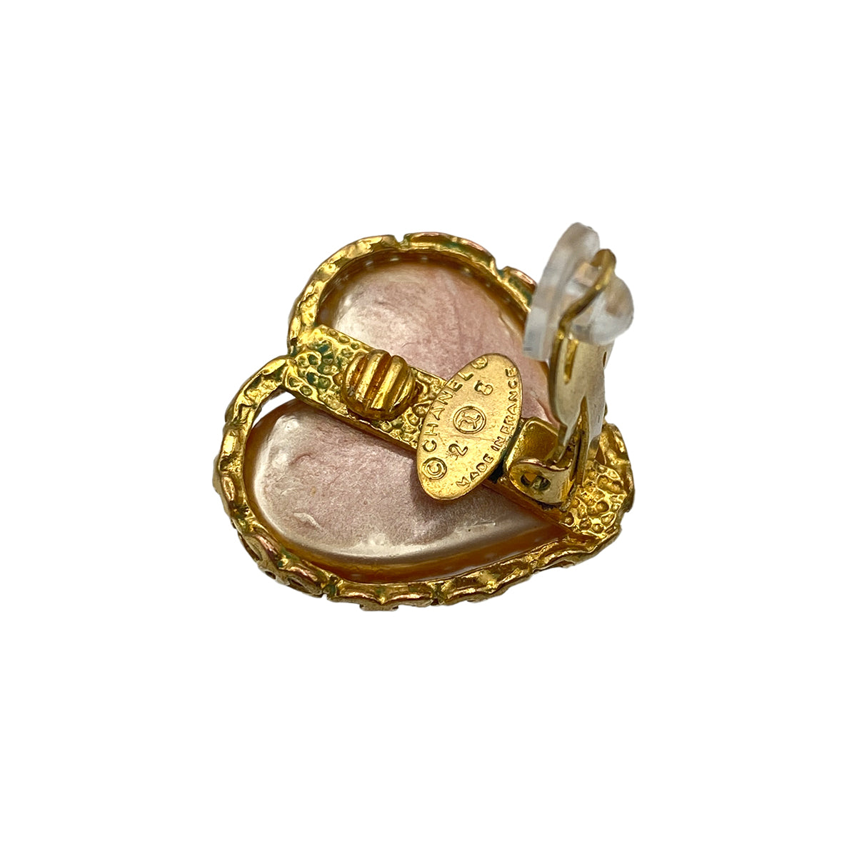 CHANEL VINTAGE EARRINGS COCOMARK HEART FAUX PEARL ACCESSORY 28 90269934