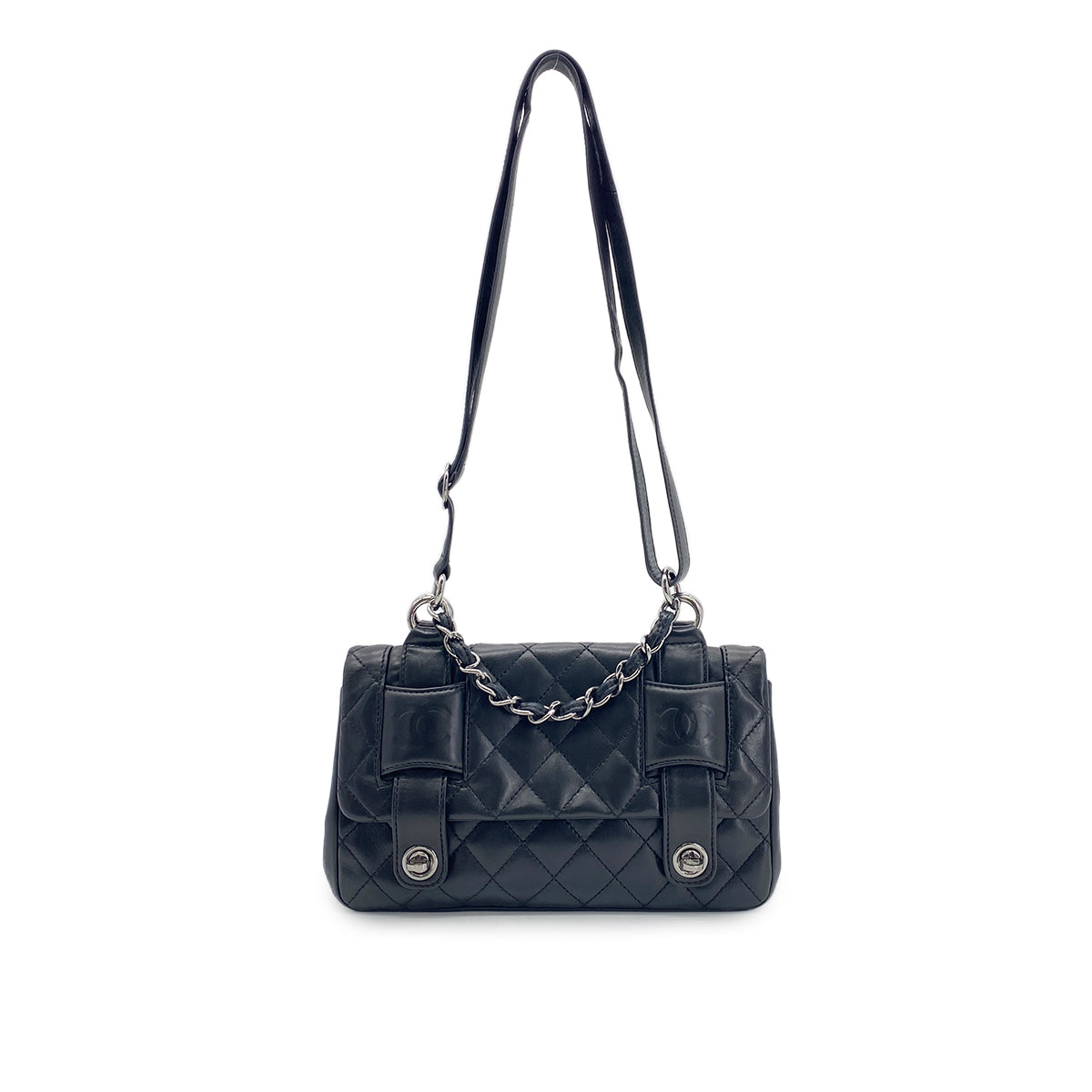 CHANEL MATELASSE 2WAY CHAIN SHOULDER BAG BLACK LAMB SKIN 90269937