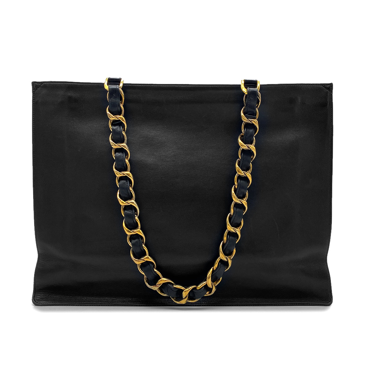 CHANEL VINTAGE BIG COCO CHAIN TOTE BAG BLACK LAMB SKIN 90269940