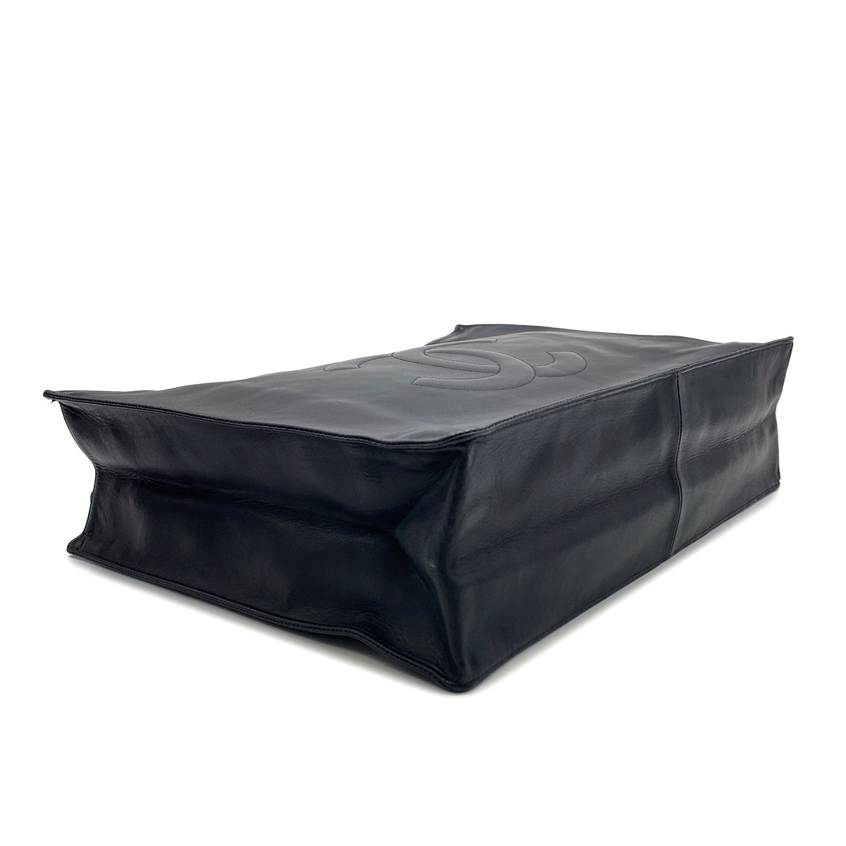 CHANEL VINTAGE BIG COCO CHAIN TOTE BAG BLACK LAMB SKIN 90269940