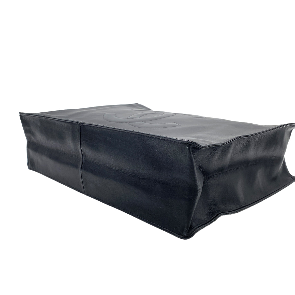 CHANEL VINTAGE BIG COCO CHAIN TOTE BAG BLACK LAMB SKIN 90269940