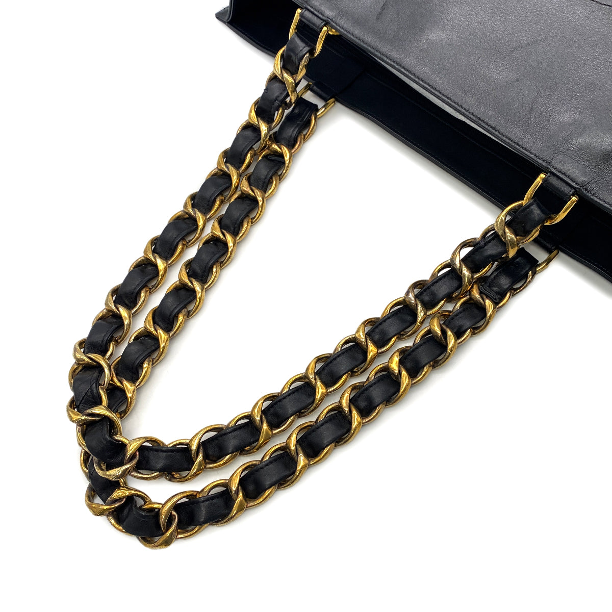 CHANEL VINTAGE BIG COCO CHAIN TOTE BAG BLACK LAMB SKIN 90269940