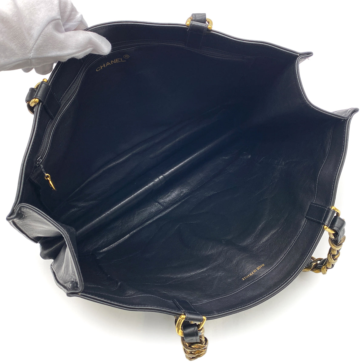 CHANEL VINTAGE BIG COCO CHAIN TOTE BAG BLACK LAMB SKIN 90269940