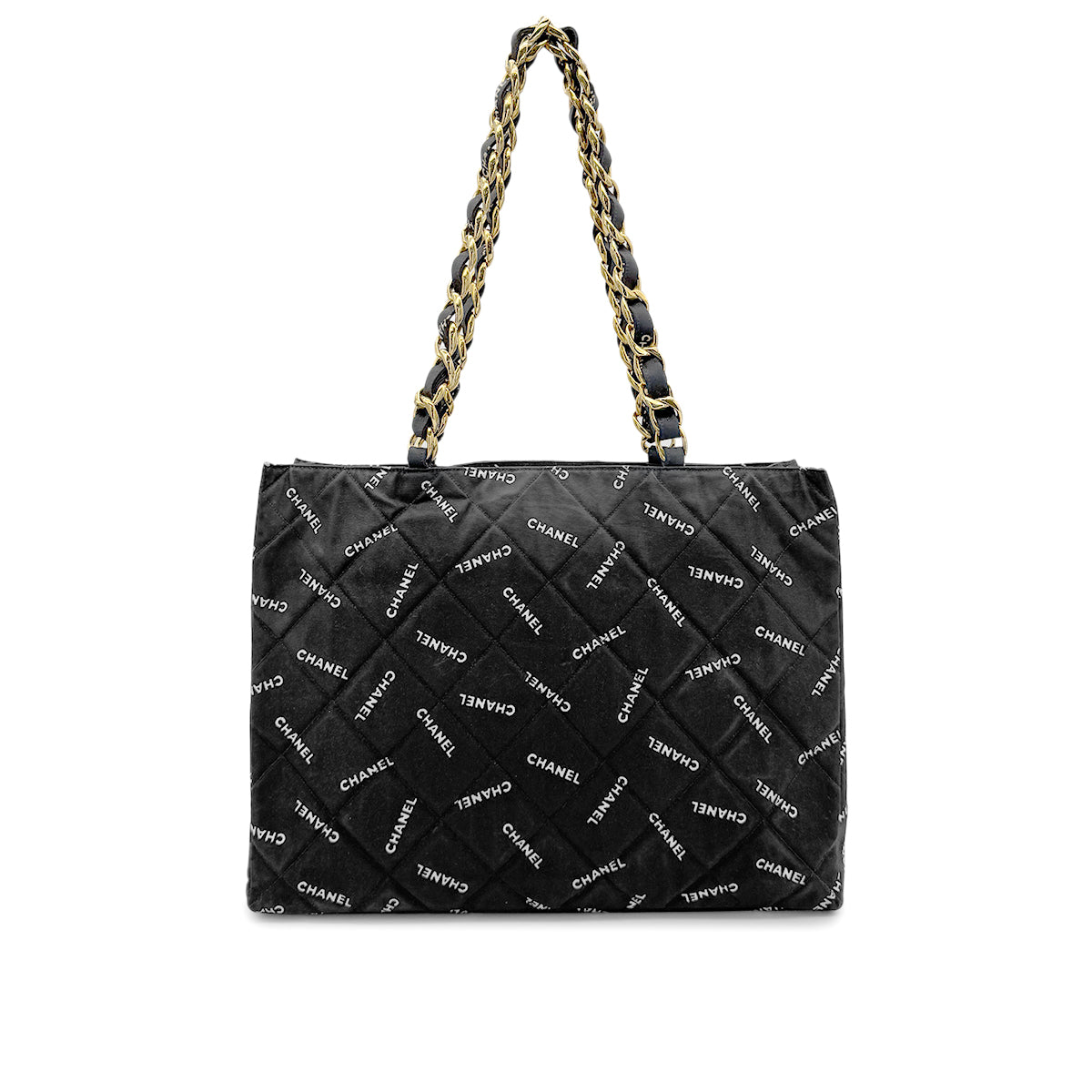 CHANEL VINTAGE LOGO CHAIN SHOULDER BAG BLACK CANVAS 90269943