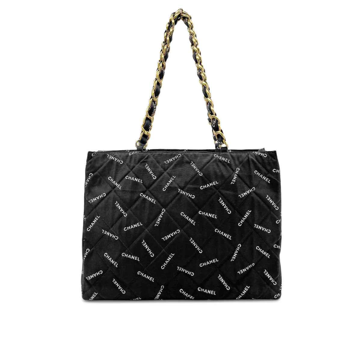 CHANEL VINTAGE LOGO CHAIN SHOULDER BAG BLACK CANVAS 90269943