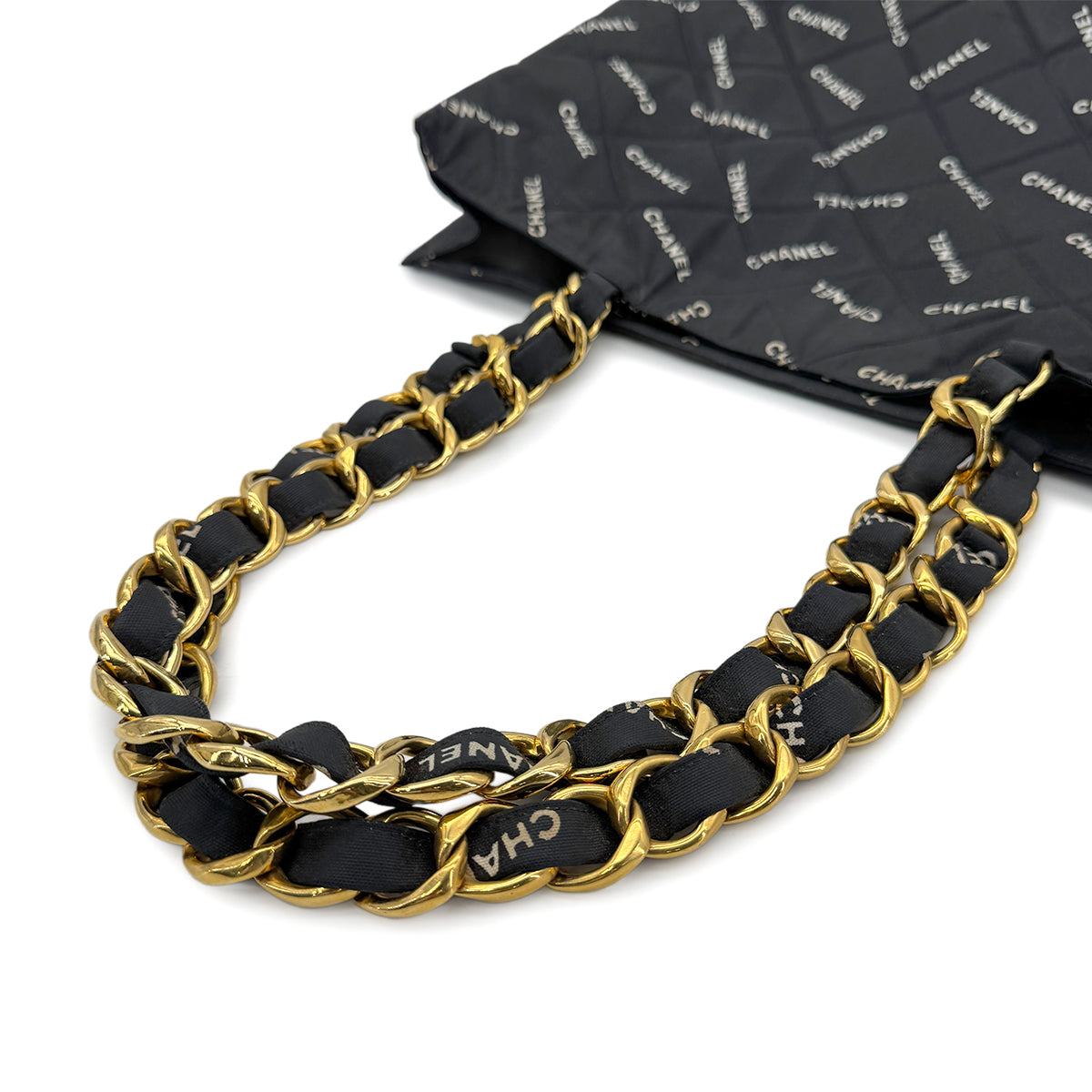 CHANEL VINTAGE LOGO CHAIN SHOULDER BAG BLACK CANVAS 90269943