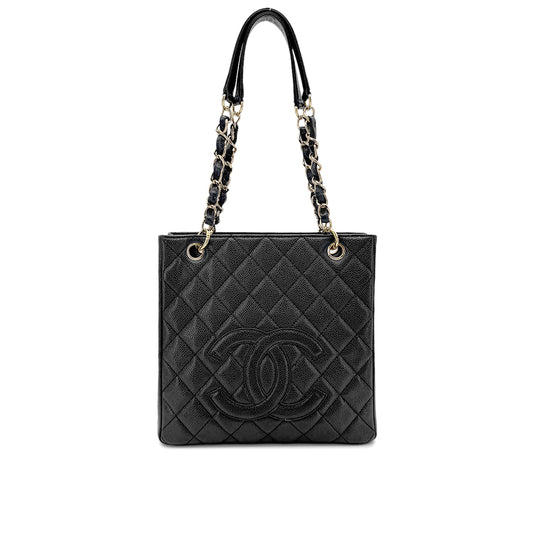 CHANEL VINTAGE PST CHAIN SHOULDER BAG BLACK CAVIAR SKIN 90269945