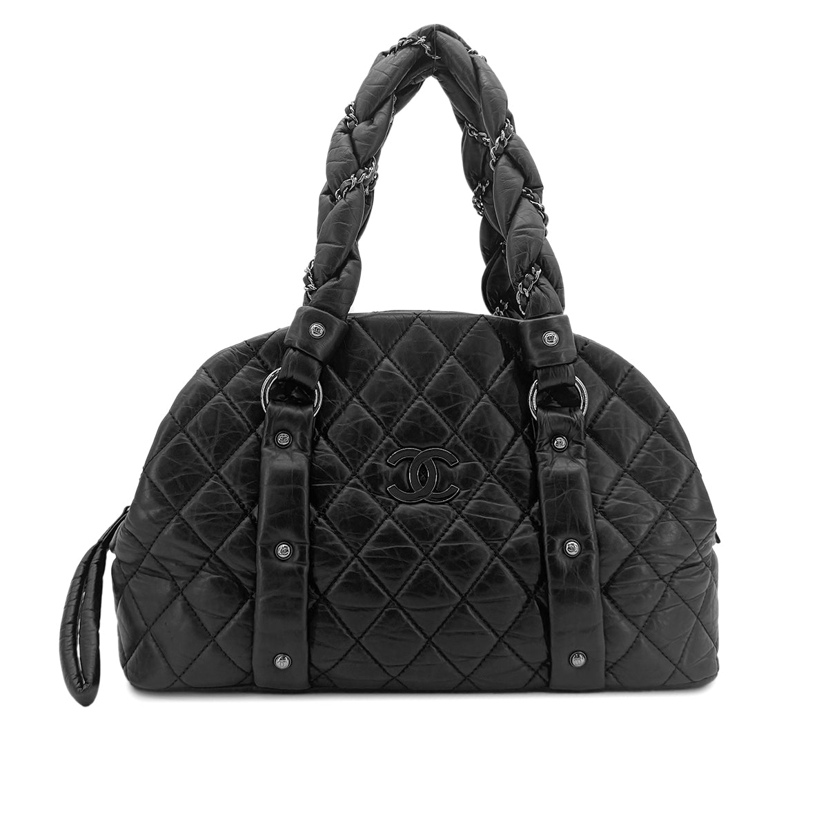 CHANEL VINTAGE MINI BOSTON BAG BLACK LEATHER 90270340