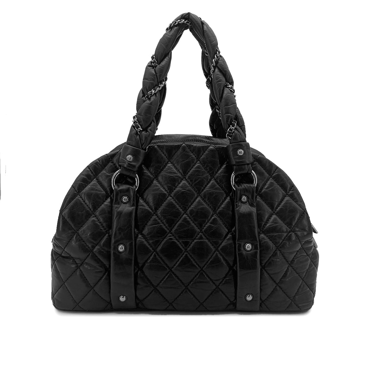 CHANEL VINTAGE MINI BOSTON BAG BLACK LEATHER 90270340