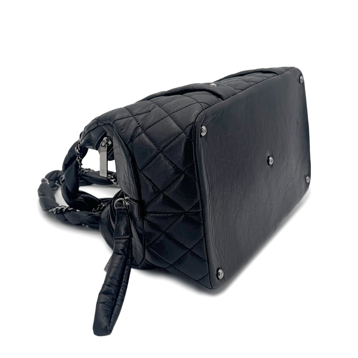 CHANEL VINTAGE MINI BOSTON BAG BLACK LEATHER 90270340