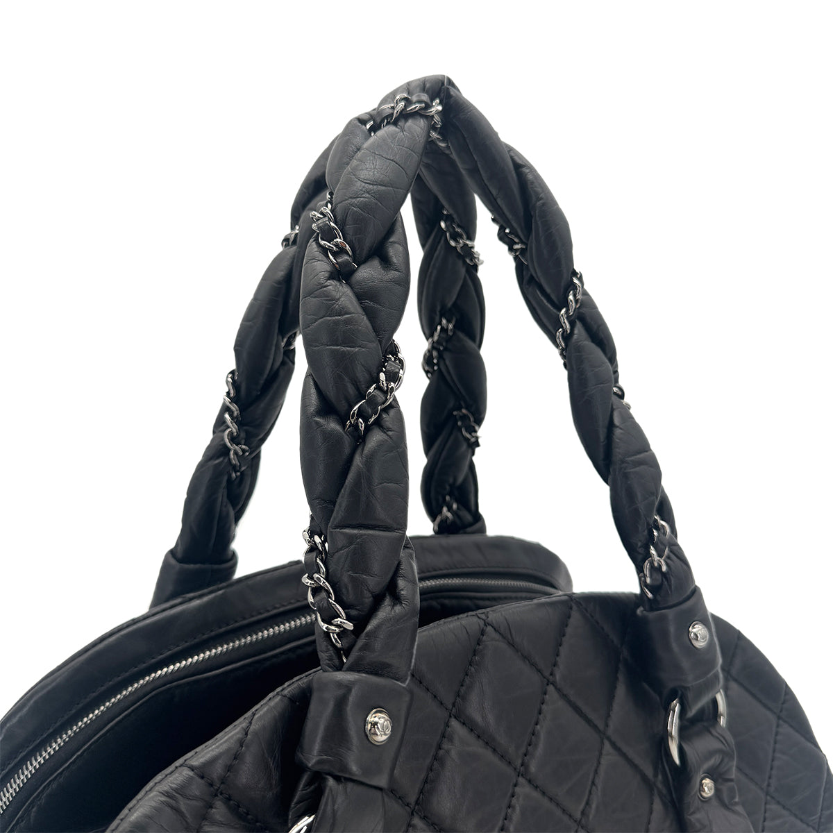 CHANEL VINTAGE MINI BOSTON BAG BLACK LEATHER 90270340