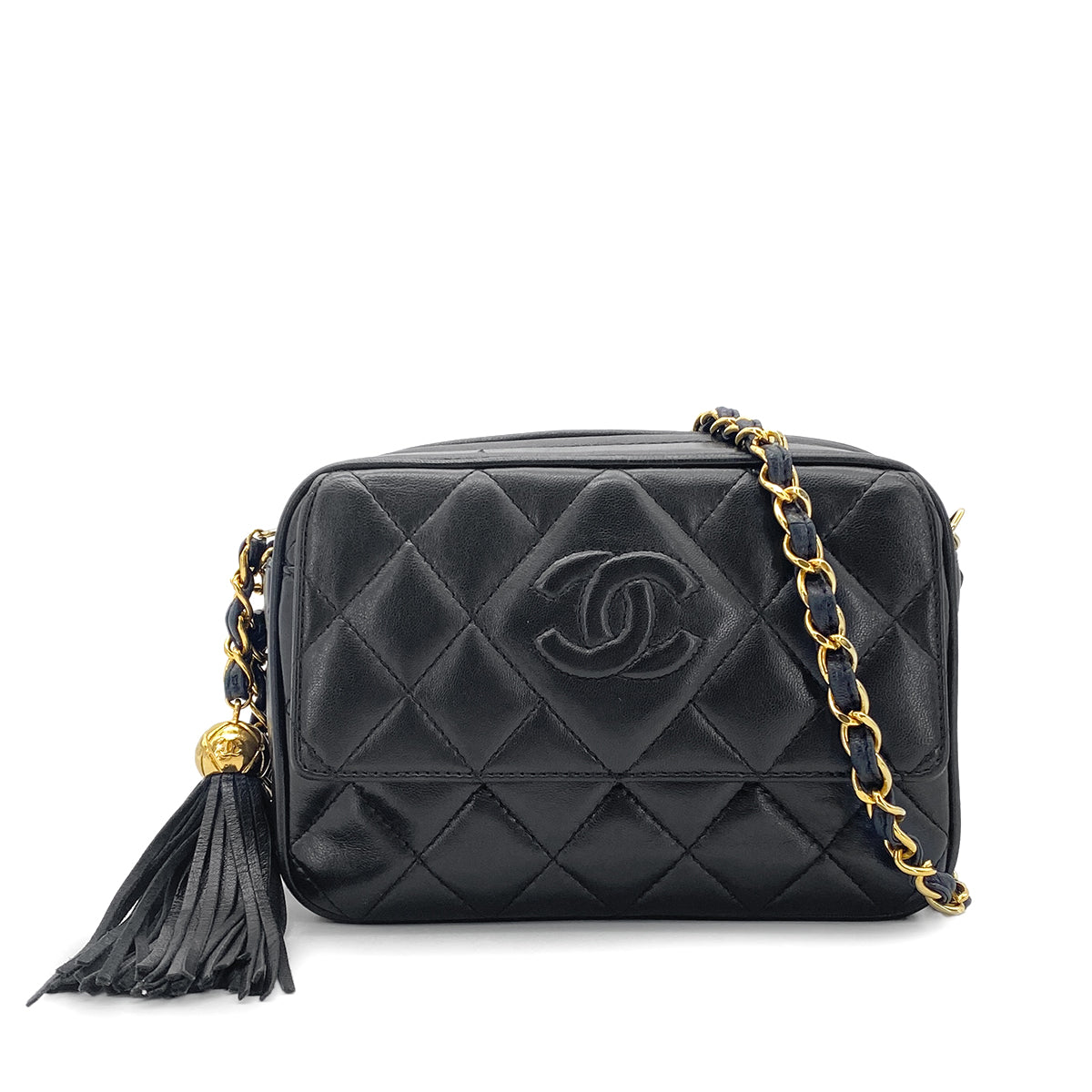 CHANEL VINTAGE MATELASSE FRINGE SHOULDER BAG BLACK LAMB SKIN 90270341