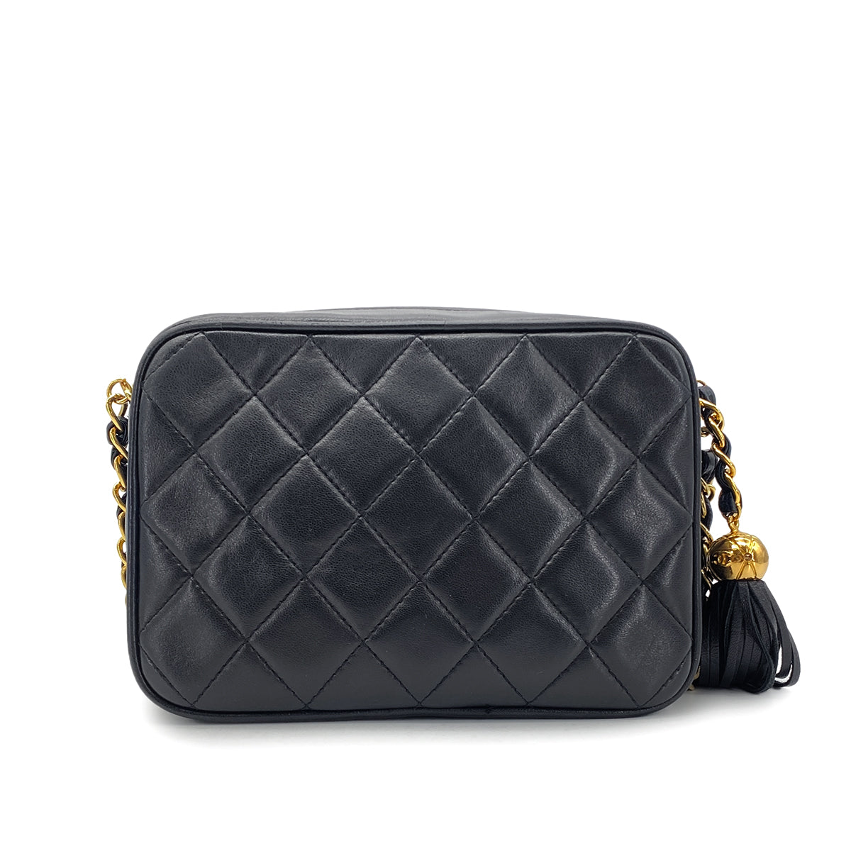 CHANEL VINTAGE MATELASSE FRINGE SHOULDER BAG BLACK LAMB SKIN 90270341