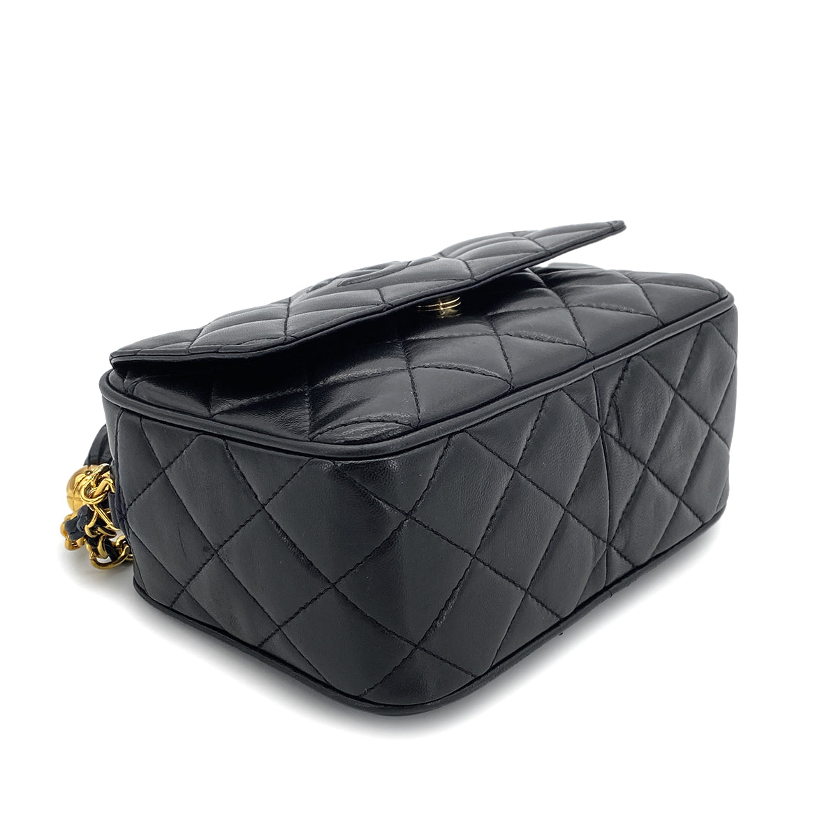 CHANEL VINTAGE MATELASSE FRINGE SHOULDER BAG BLACK LAMB SKIN 90270341