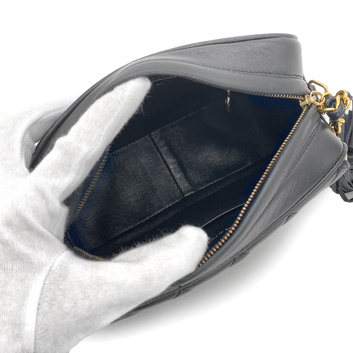 CHANEL VINTAGE MATELASSE FRINGE SHOULDER BAG BLACK LAMB SKIN 90270341