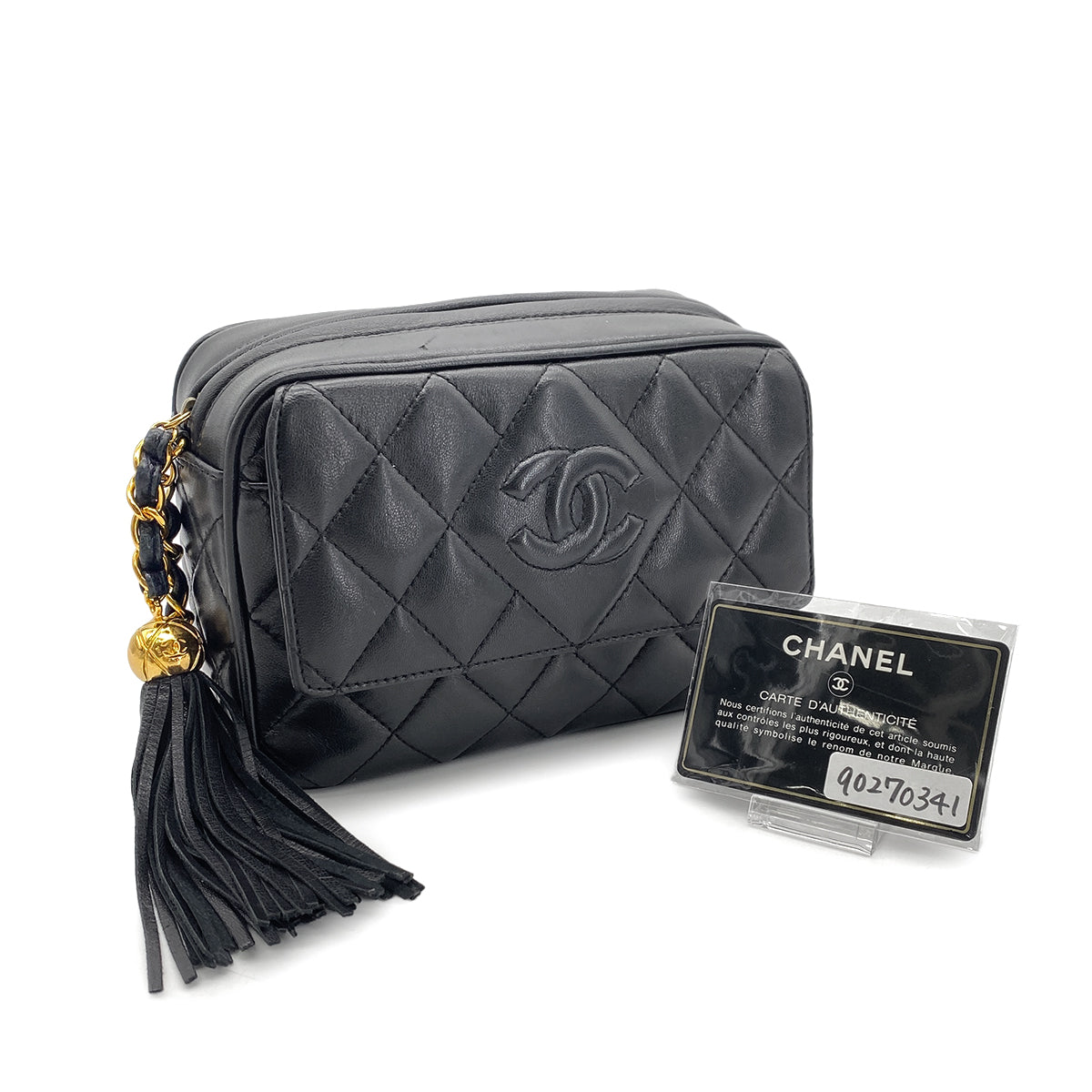 CHANEL VINTAGE MATELASSE FRINGE SHOULDER BAG BLACK LAMB SKIN 90270341