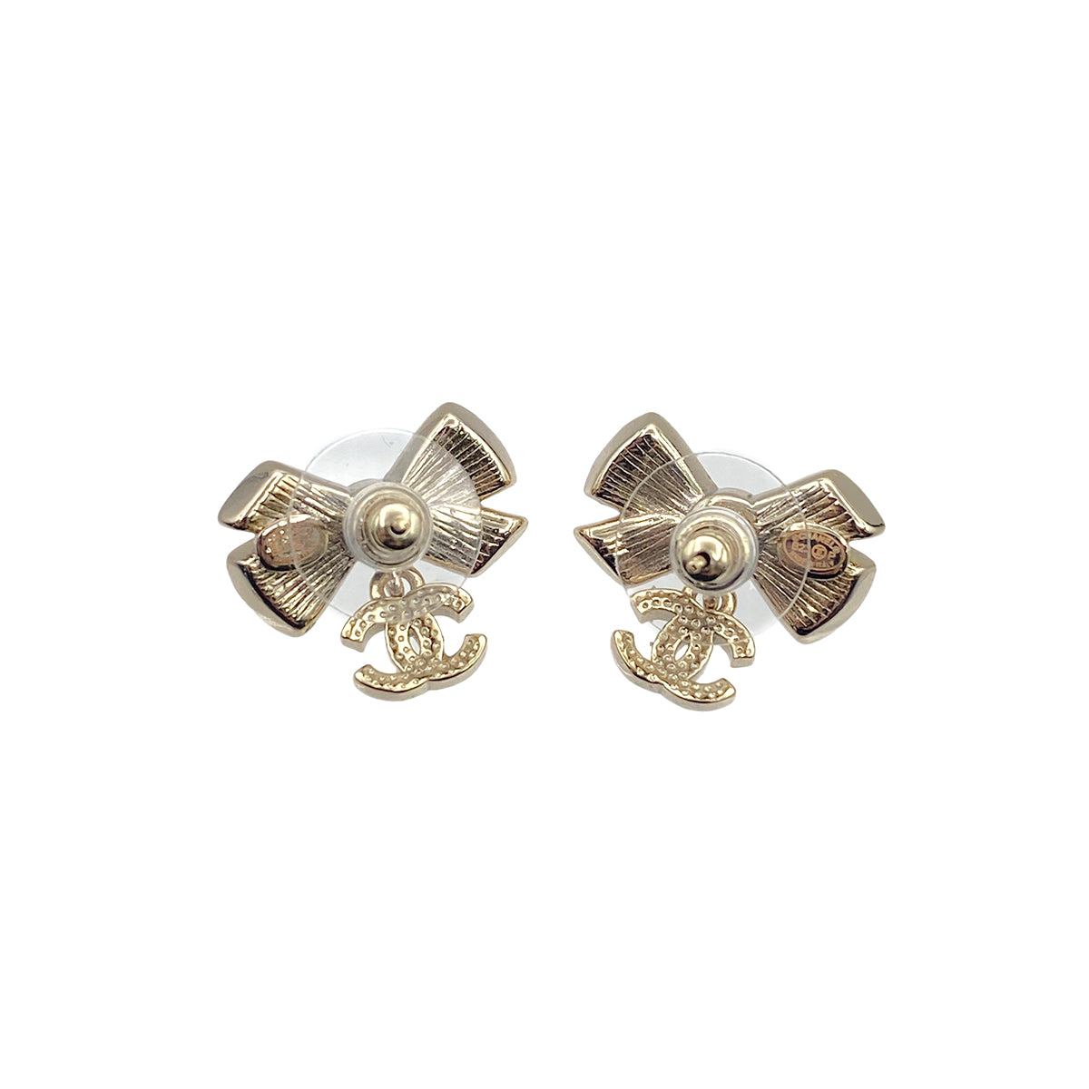 CHANEL EARRINGS COCOMARK RIBBON FAUX PEARL RHINESTONE ACCESSORY B23P 90270344