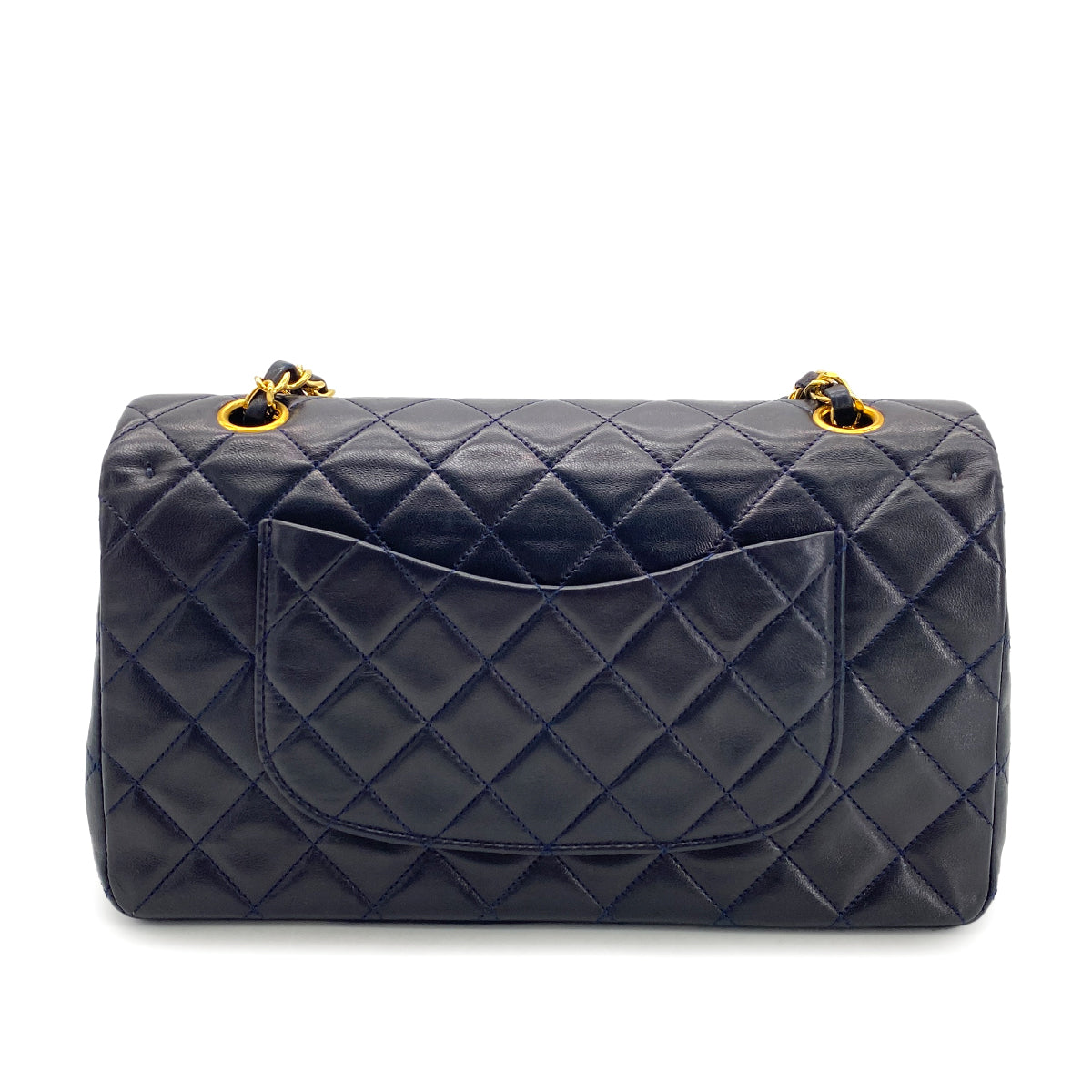 CHANEL VINTAGE CLASSIC FLAP MEDIUM CHAIN SHOULDER BAG NAVY LAMB SKIN 90270349
