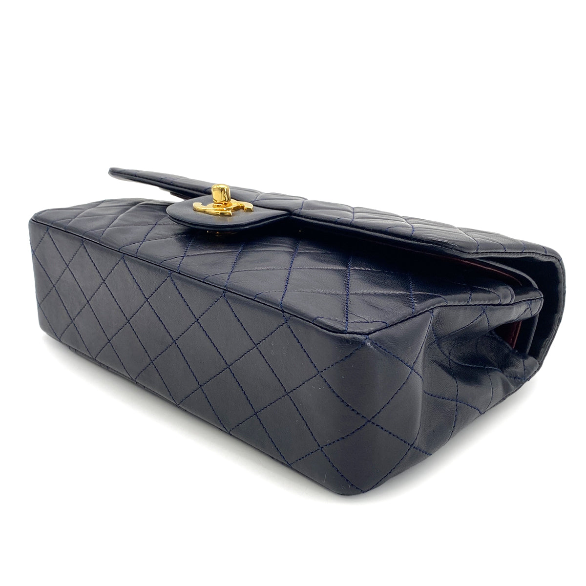 CHANEL VINTAGE CLASSIC FLAP MEDIUM CHAIN SHOULDER BAG NAVY LAMB SKIN 90270349