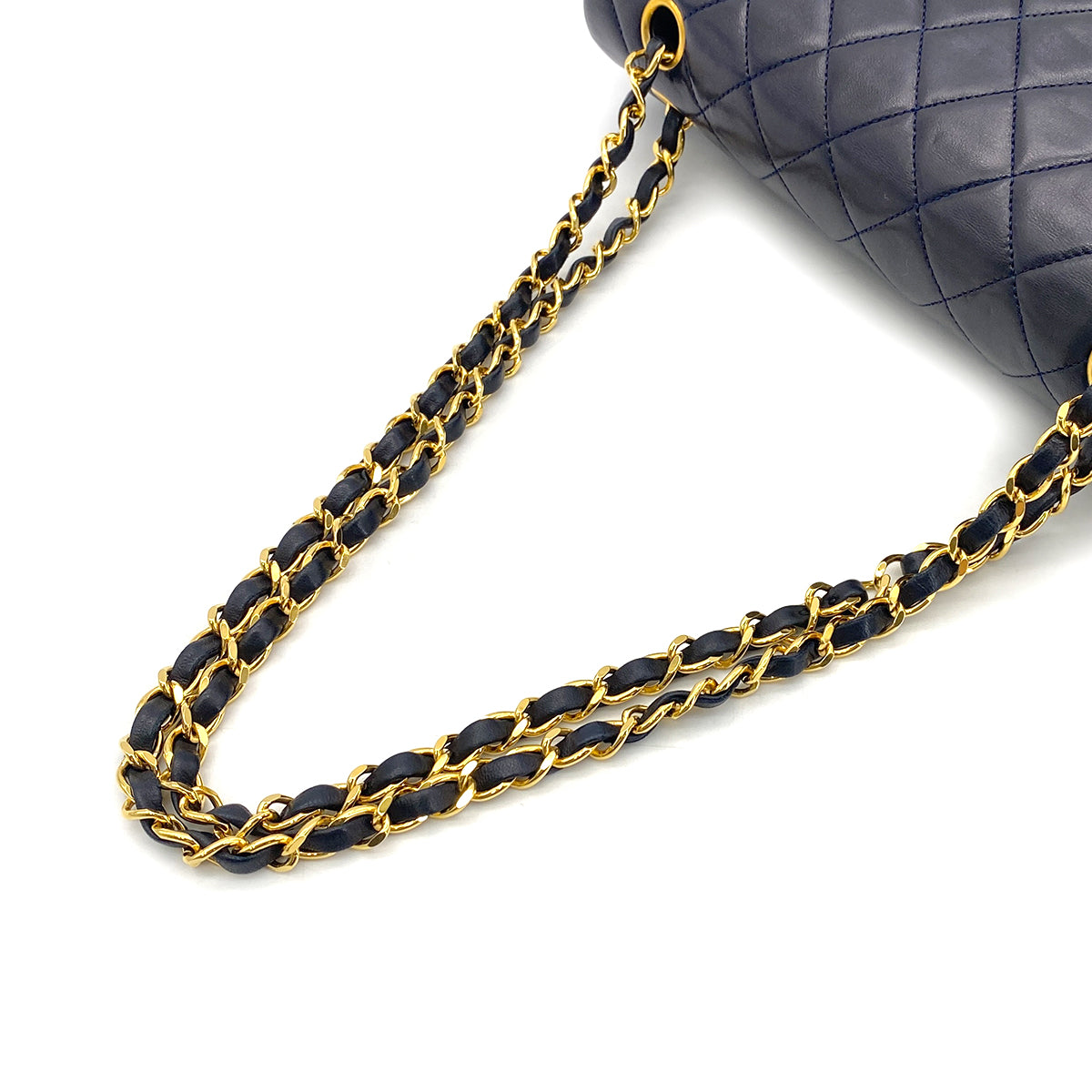 CHANEL VINTAGE CLASSIC FLAP MEDIUM CHAIN SHOULDER BAG NAVY LAMB SKIN 90270349