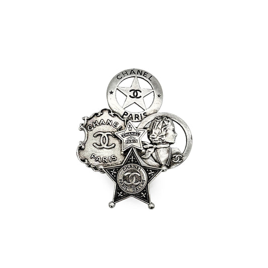 CHANEL COCOMAK PARIS DALLAS STAR EMBLEM BROOCH SILVER ACCESSORY B14A 90270355