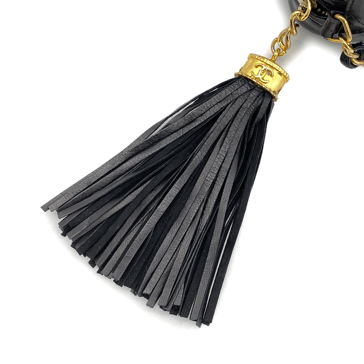 CHANEL VINTAGE FRINGE SHOULDER BAG BLACK LAMB SKIN 90270356