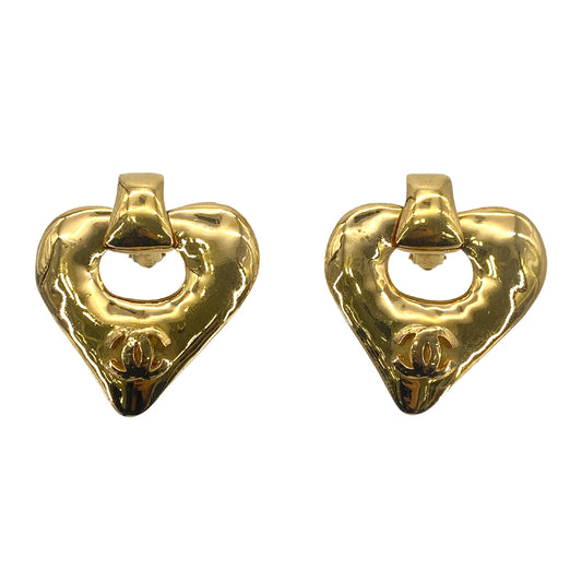CHANEL VINTAGE EARRINGS HEART COCOMARK GOLD ACCESSORY 93P 90270362