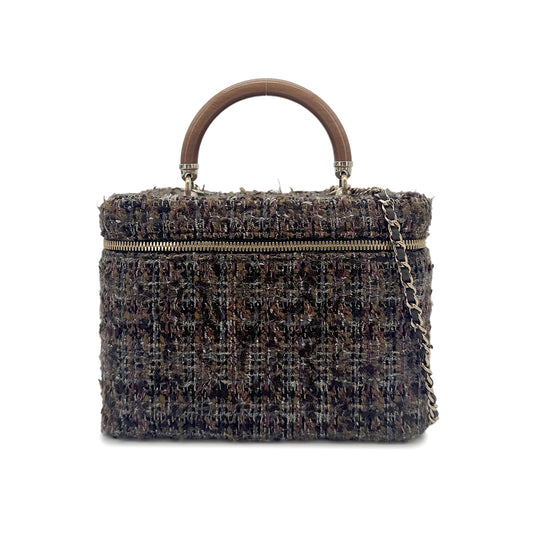 CHANEL VANITY HAND CHAIN SHOULDER BAG BROWN TWEED 90270367